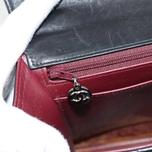 CHANEL Chain Hand Bag Lamb Skin Black Silver CC Auth 138566A - Picture 11 of 16